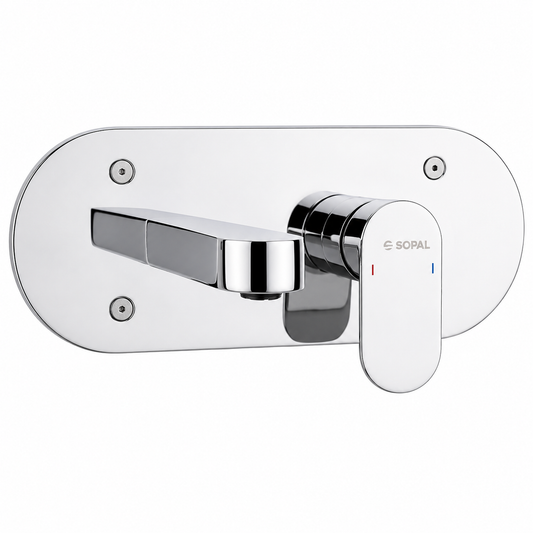 SOPAL Mitigeur de Lavabo Encastré Série Sfax Réf. 06CKA04 — Installation Encastrée Minimaliste, Cartouche Céramique Ø35mm Water Saving, Chromé NF EN ISO 1456, Laiton, Monocommande, Flexibles Souples Sertis d'Usine, Garantie 5 Ans, Made in Tunisia | SQES Tunisie
