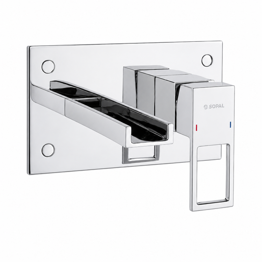 SOPAL Mitigeur de Lavabo Encastré Série Zaghouan Réf. 06FUA04 — Bec Cascade en U, Cartouche Céramique Ø35mm Water Saving, Chromé NF EN ISO 1456, Laiton, Rosace Design Contemporain, Garantie 5 Ans, Made in Tunisia | SQES Tunisie
