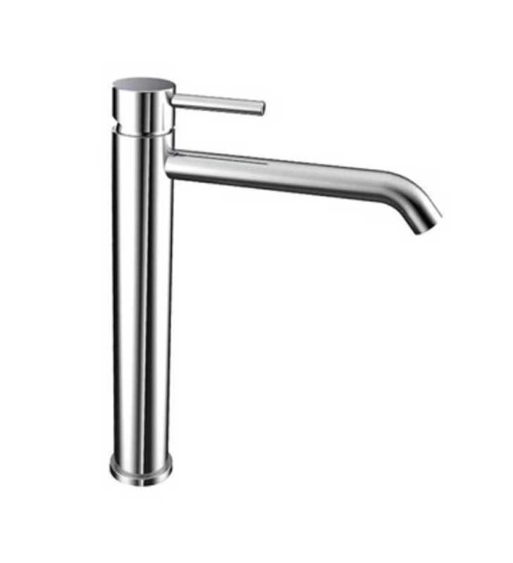 Mitigeur lavabo long chrome bec haut FRAMO E410 – design cylindrique, idéal vasques à poser et lavabos profonds, résistant corrosion, fabrication italienne premium
