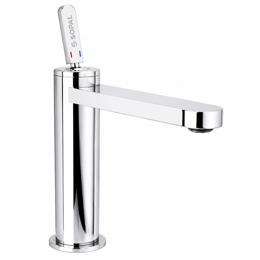 SOPAL Mitigeur de Lavabo Long Série NABEUL Réf. 06D2A04 — Cartouche Joystick Céramique Économie d'Eau, Endurance 70 000 Cycles, Débit 20L/min, Laiton Chrome NF EN ISO 1456, Garantie 5 Ans, Made in Tunisia | SQES Tunisie
