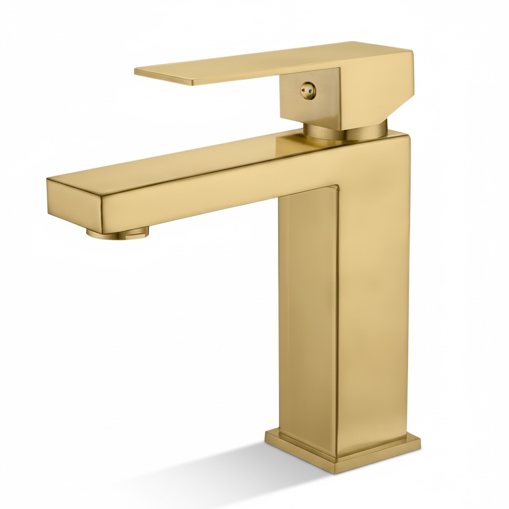 Mitigeur lavabo or gold FRAMO E200 avec bonde de vidage incluse – finition prestige dorée, design contemporain, kit complet luxe, fabrication italienne premium
