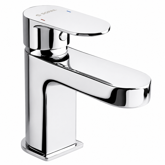 SOPAL Mitigeur de Lavabo Série Sfax Réf. 06C2A04 — Bec Fixe, Air Power, Energy Saving, Water Saving, Cartouche Céramique Ø35mm, Chromé NF EN ISO 1456, Laiton, Monocommande, Flexibles Souples Sertis d'Usine, Garantie 5 Ans, Made in Tunisia | SQES Tunisie
