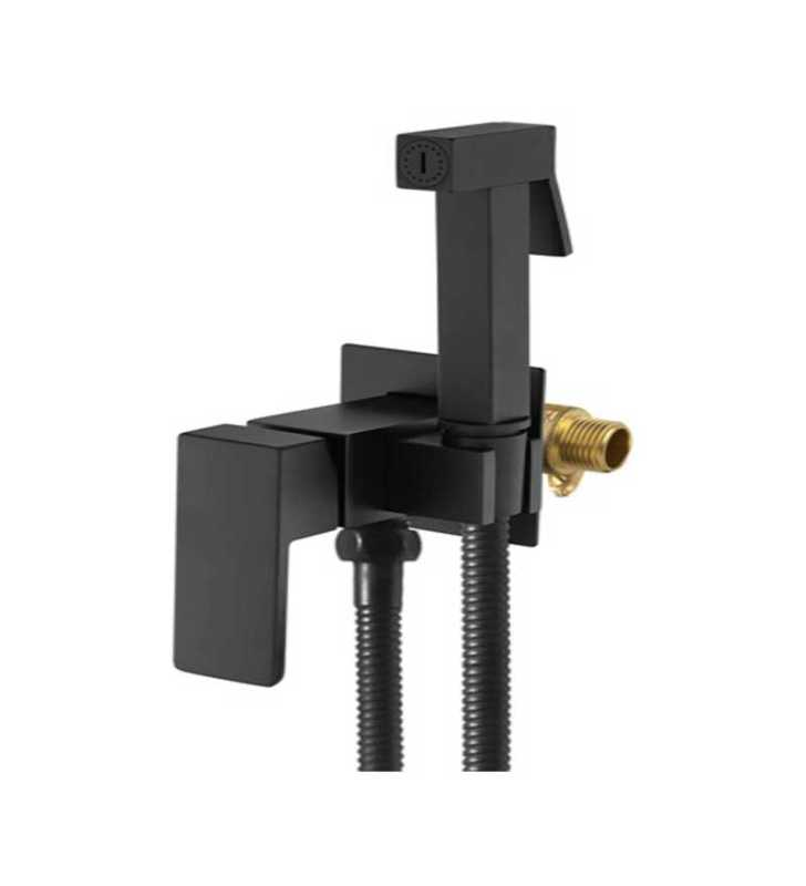 Mitigeur toilette encastré + douchette shut off noir mat FRAMO E200 – système arrêt automatique, installation encastrée murale, fabrication italienne premium
