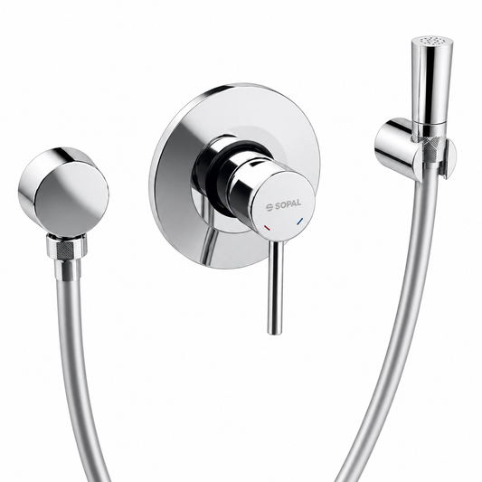 SOPAL Mitigeur de Toilette Encastré Série Bizerte Réf. 06B5A04 — Air Power, Energy Saving, Water Saving, Cartouche Céramique Ø35mm, Chromé NF EN ISO 1456, Laiton, Installation Encastrée Discrète, Garantie 5 Ans, Made in Tunisia | SQES Tunisie
