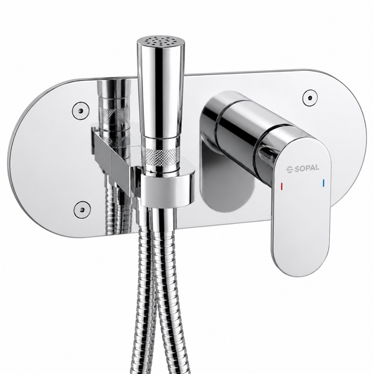 SOPAL Mitigeur de Toilette Encastré Série Sfax Réf. 06CJA04 — Installation Encastrée Discrète, Cartouche Céramique Ø35mm Water Saving, Chromé NF EN ISO 1456, Laiton, Monocommande, Flexibles Souples Sertis d'Usine, Garantie 5 Ans, Made in Tunisia | SQES Tunisie
