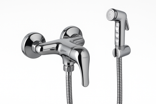Mitigeur toilette + shattaf chrome FRAMO réf 102 – mural, cartouche céramique, écologique, fabrication italienne premium
