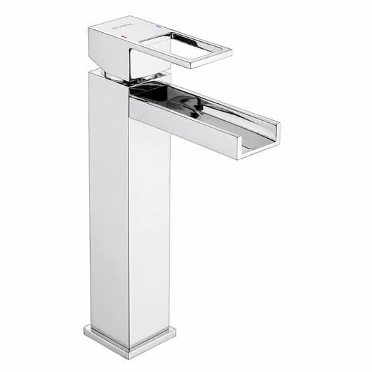 SOPAL Mitigeur de Vasque Long Série Zaghouan Réf. 06EZA04 — Bec Cascade en U, Cartouche Céramique Ø35mm Water Saving, Chromé NF EN ISO 1456, Laiton, Idéal Vasque à Poser, Garantie 5 Ans, Made in Tunisia | SQES Tunisie
