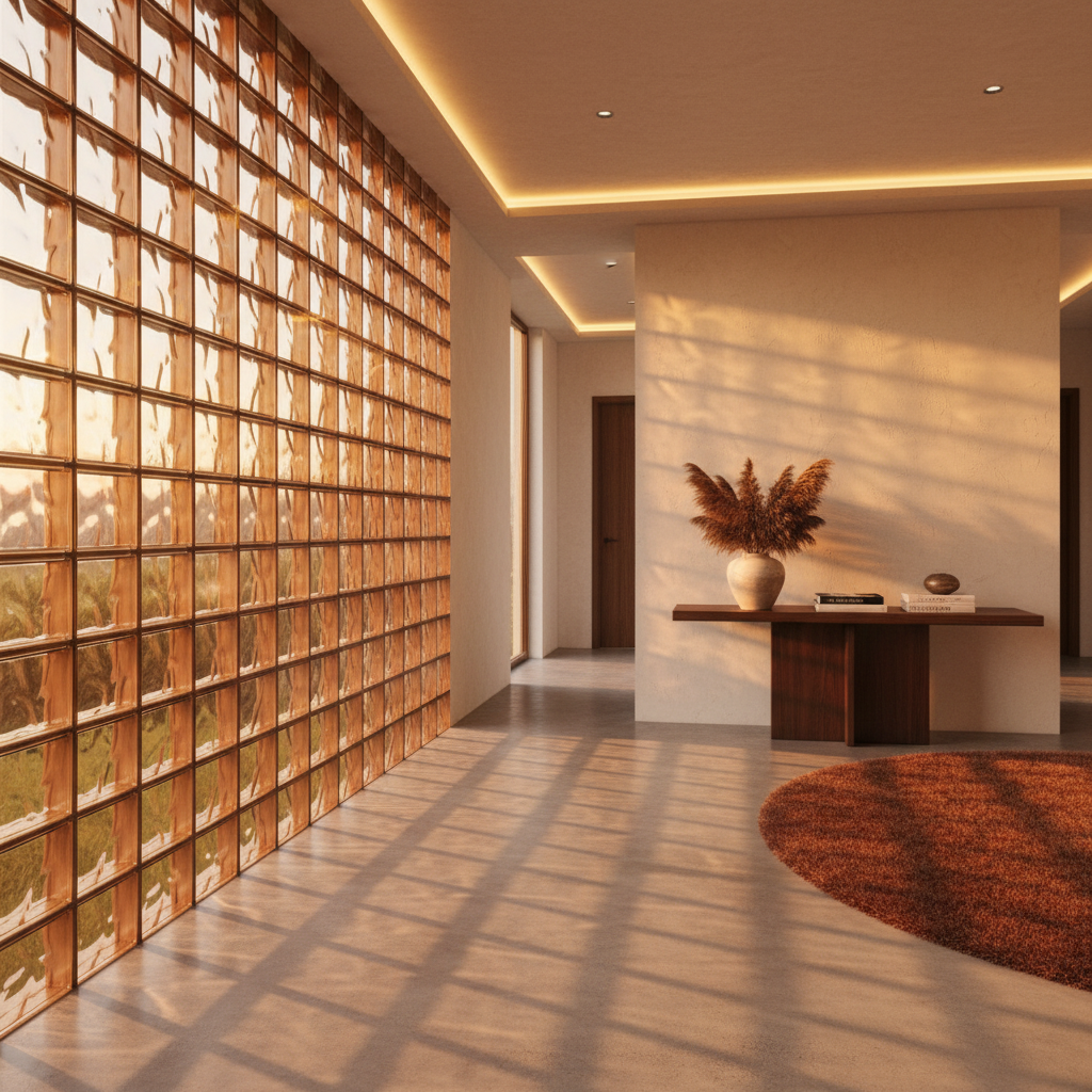 Mur briques de verre marron entrée