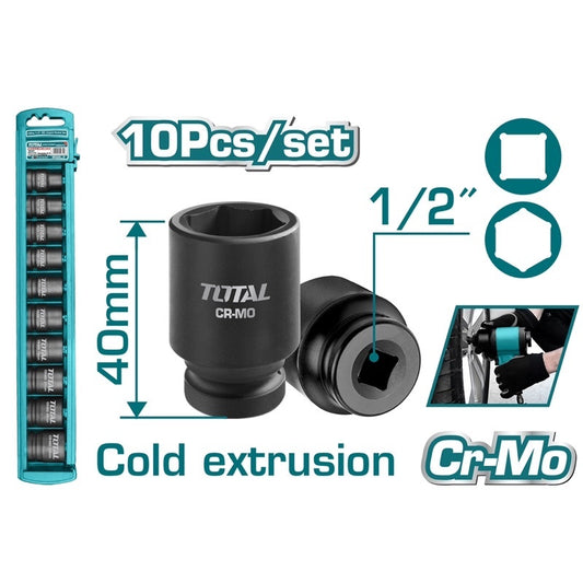 Jeux 10 douilles a choc - 1/2" - 40mm - SQES