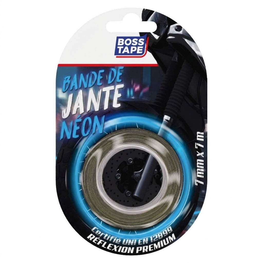 Néon de jante Boss Tape bleu 7mm x 7m – décoration tuning automobile, effet lumineux jantes et roues
