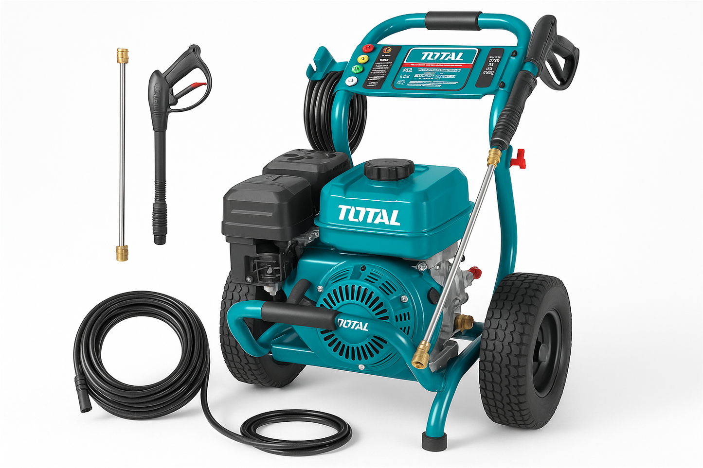 Nettoyeur haute pression TOTAL TGT250306 8,5HP 282 bar (4089 PSI) – pompe triplex laiton, moteur OHV 274cm³, tuyau 15,2m, 5 buses interchangeables
