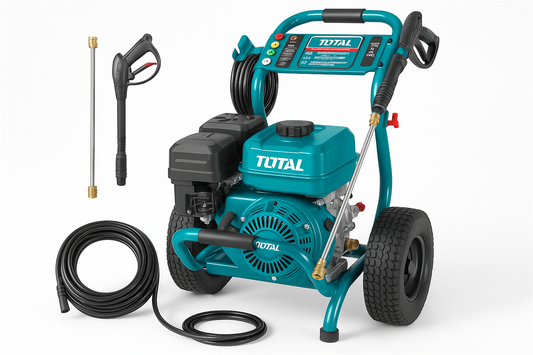 Nettoyeur haute pression TOTAL TGT250306 8,5HP 282 bar (4089 PSI) – pompe triplex laiton, moteur OHV 274cm³, tuyau 15,2m, 5 buses interchangeables
