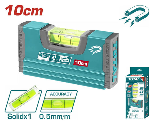 Niveau à bulle aluminium TOTAL 3 fioles [Xcm] – surfaces fraisées précision, embouts caoutchouc, anti-gauchissement