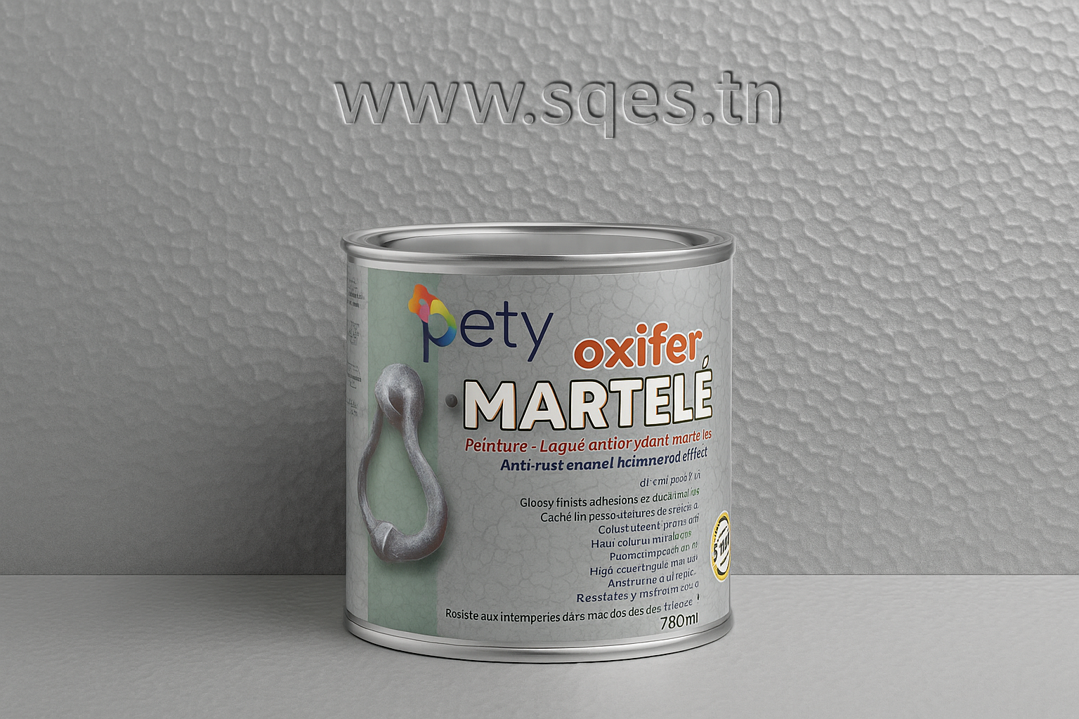 Oxifer Martelé PETY 750ml – laque antioxydante 2en1 effet martelé, 6 coloris argent/bronze/cuivre/gris/noir, anti-rouille direct sur métal intérieur et extérieur
