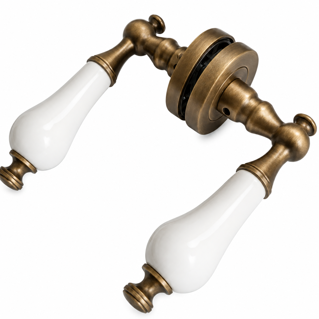 ÖZEN Ensemble Béquille TULIP Rond Blanc / Bronze Antique – PT GT WC – Poignée de Porte sur Rosace Ronde | SQES Tunisie
