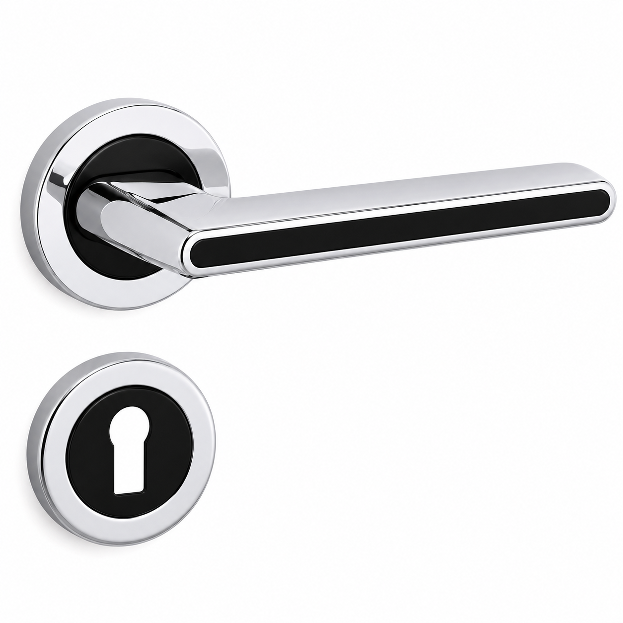 ÖZEN Ensemble Béquille ZEN Rond Chrome / Noir – PT GT WC – Poignée de Porte sur Rosace Ronde | SQES Tunisie
