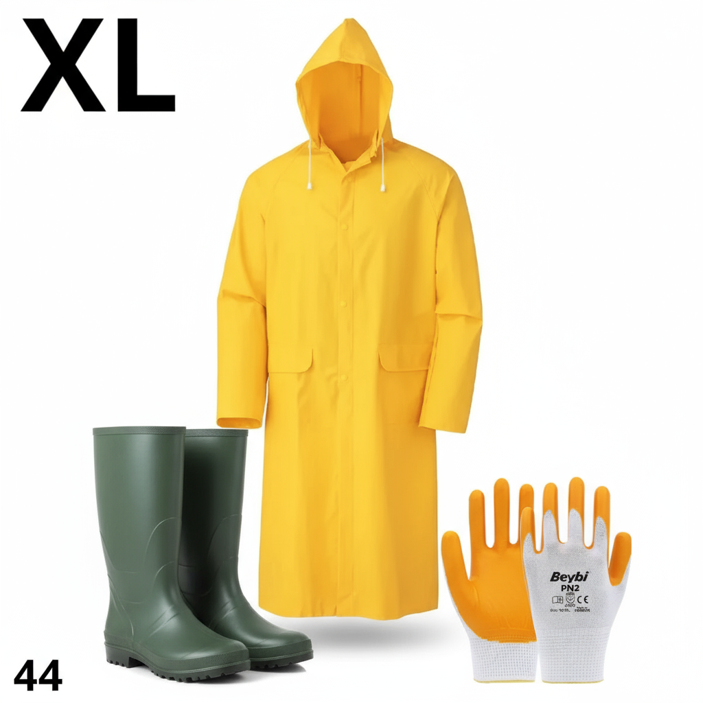 Pack Imperméable Complet - Manteau Jaune XL + Bottes 44 + Gants