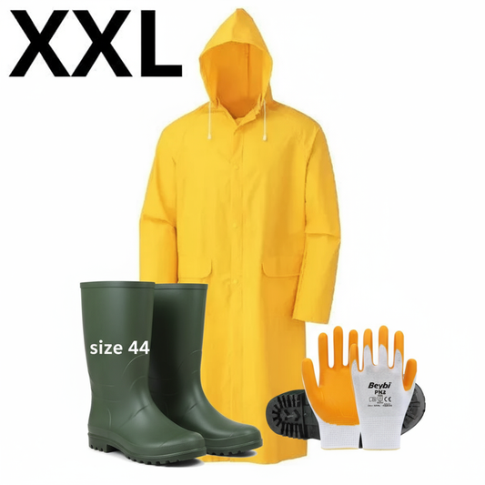 Pack Imperméable Complet - Manteau Jaune XXL + Bottes 44 + Gants