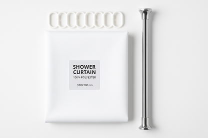 Pack Rideau de Douche 100% Polyester - 180x180cm Blanc + Tube Extensible Sans Perçage