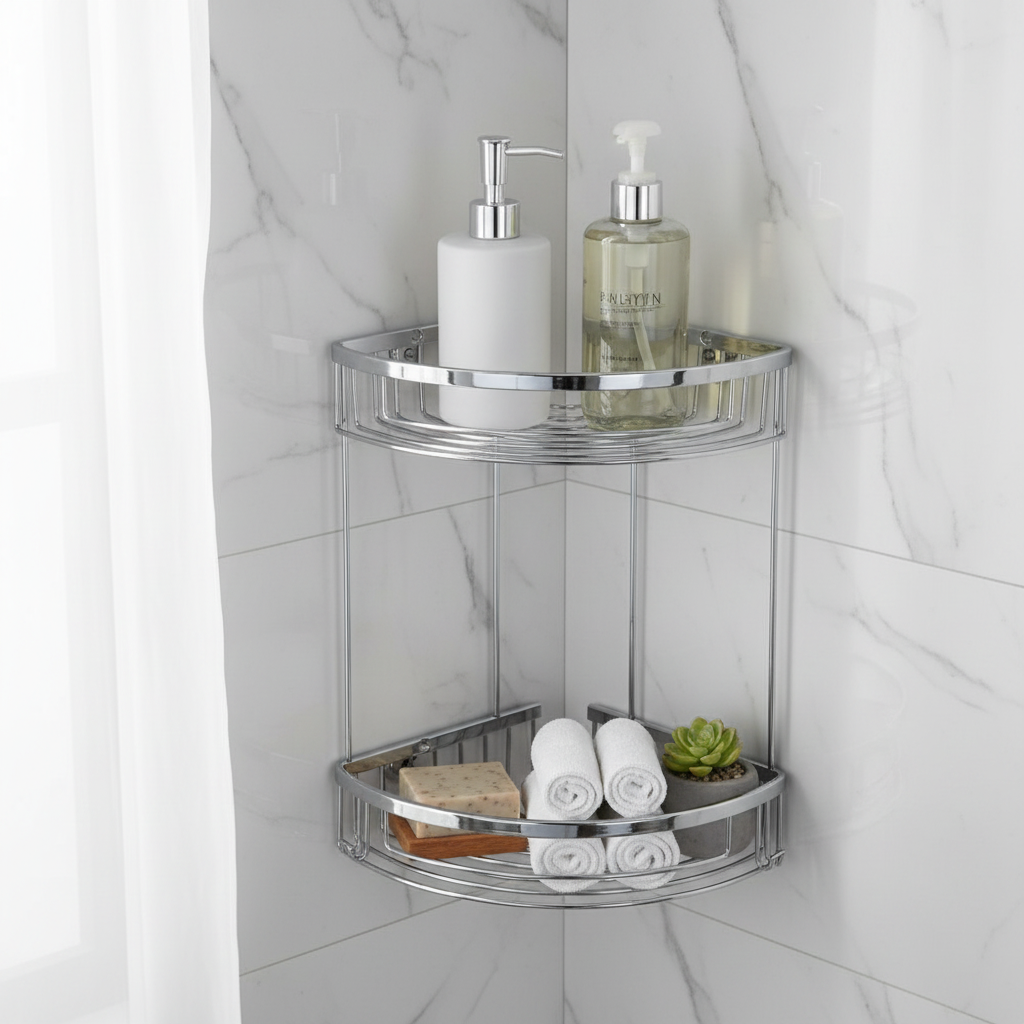 Panier à savon double chrome 20x20 avec produits de douche