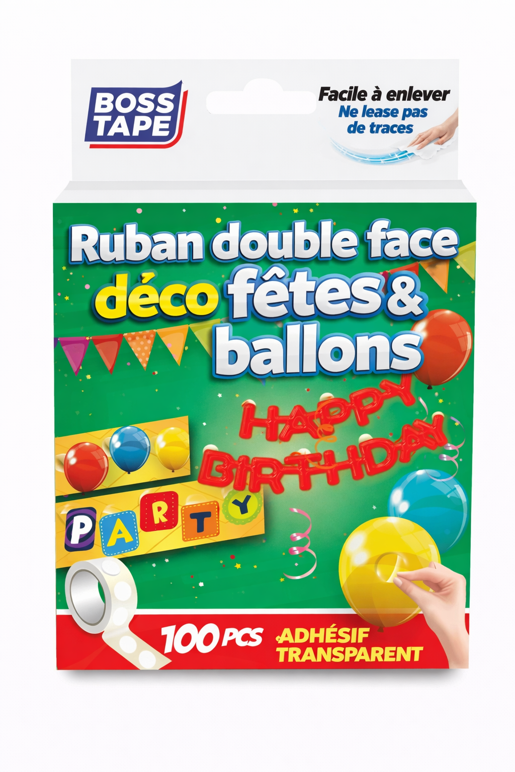 Pastille ballons double face Boss Tape lot de 100 – fixation ballons décoration anniversaire, fêtes et réveillon
