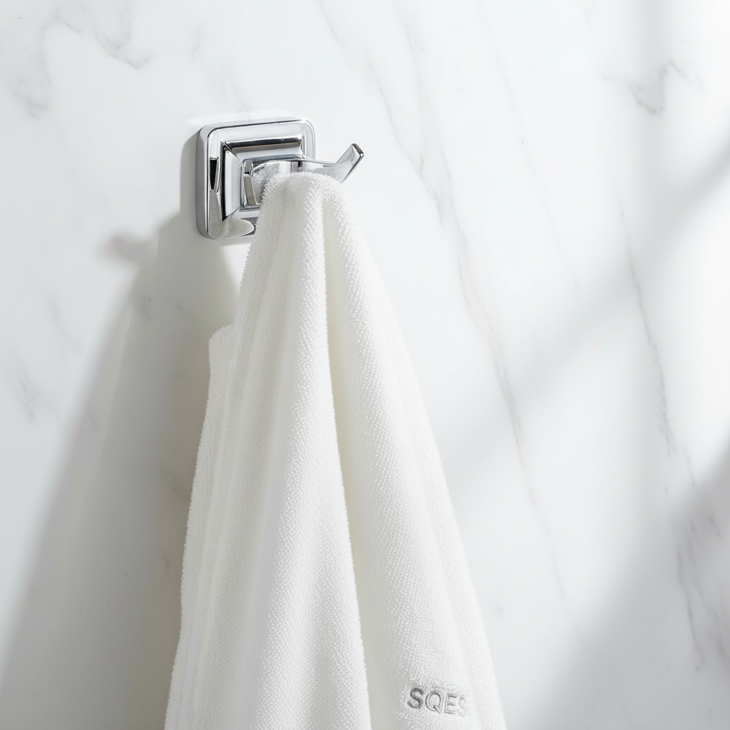 Patère double chrome avec peignoir et serviette SQES