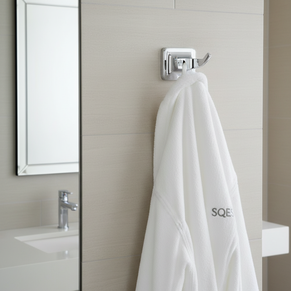 Patère double UNO chrome avec peignoir et serviette SQES