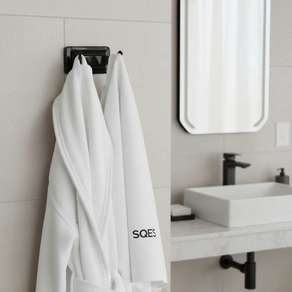 Patère double UNO noir avec peignoir et serviette SQES
