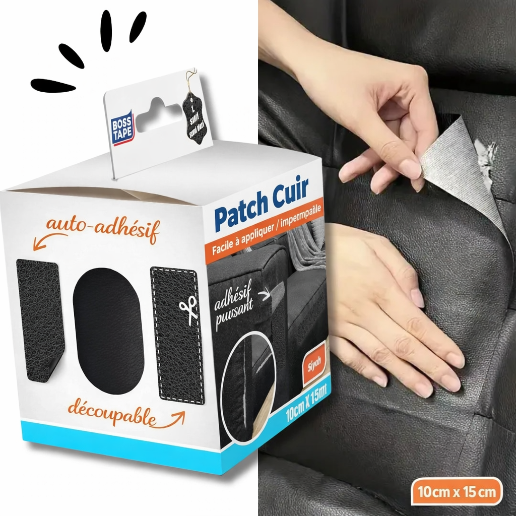 Patch cuir auto-adhésif Boss Tape noir 100mm x 1,5m – réparation siège auto, canapé et maroquinerie
