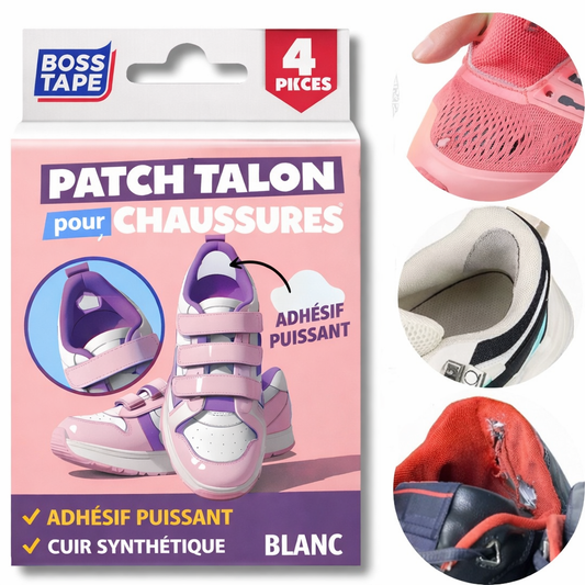 Patch talon chaussures Boss Tape blanc lot de 4 – réparation talons usés, escarpins, bottes et chaussures blanches
