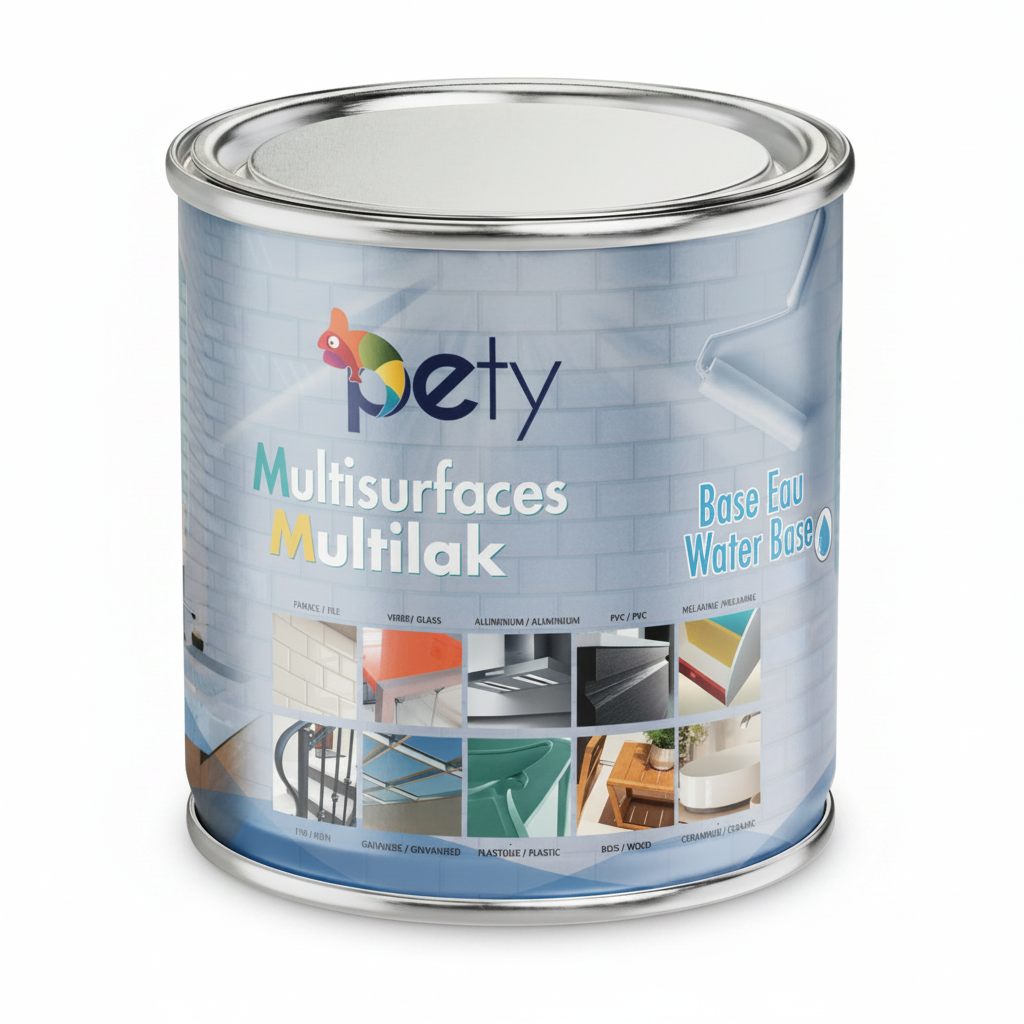 Peinture laque Multilak PETY 750ml multi-support – 5 finitions mat, satiné, brillant, métallique, noir mat, bois/métal/PVC/verre, écologique sans odeur
