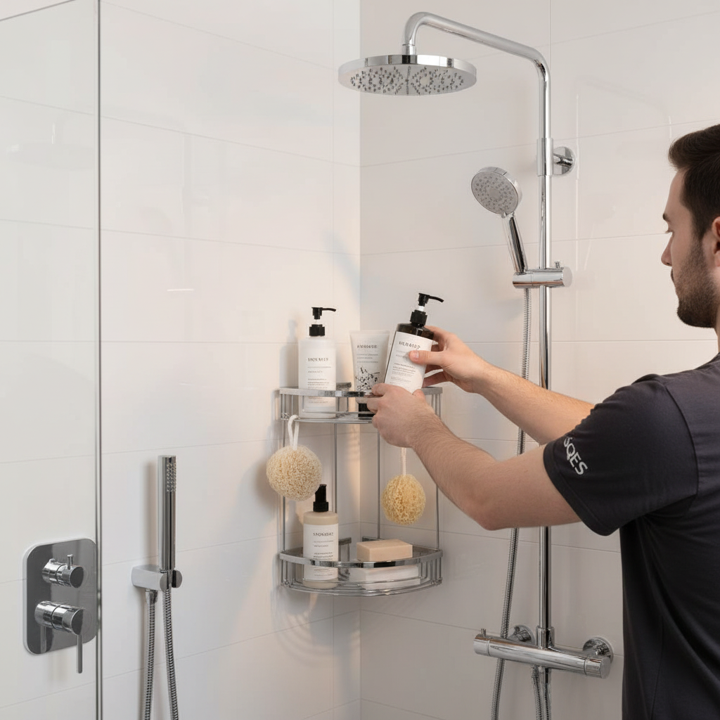 Personne utilisant le panier double chrome dans la douche