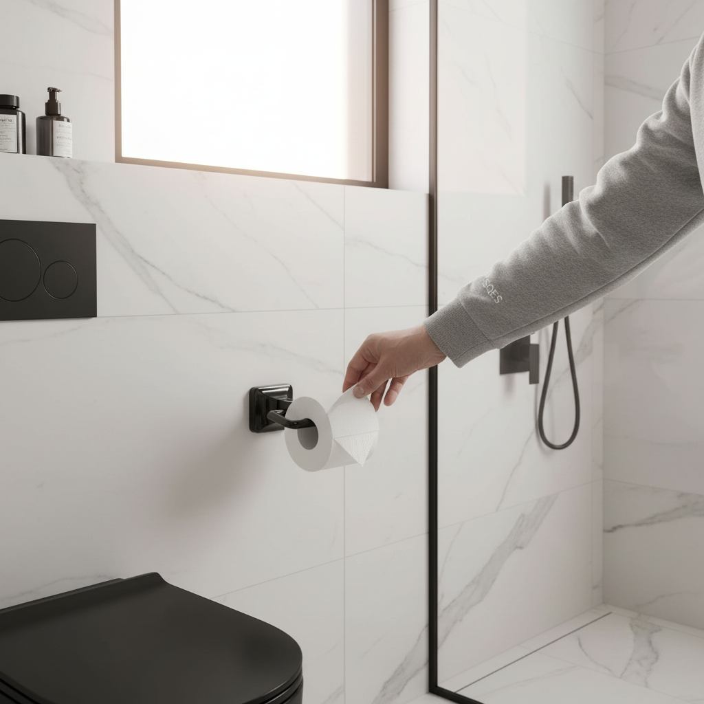 Personne utilisant le porte papier noir ouvert