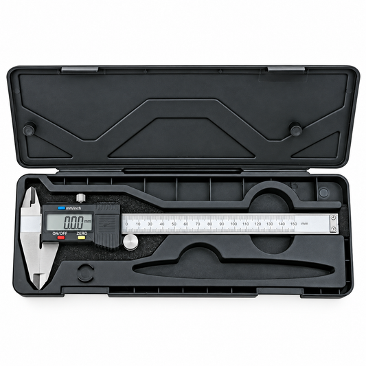 Pied à coulisse digital VALEX 1800311 de 0 à 153 mm avec résolution 0,01 mm, corps en acier et mesures intérieures, extérieures et de profondeur | SQES Tunisie
