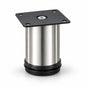 Sabot de meuble rond réglable Ø50 × 80 mm – CP, platine noire à quatre trous, corps aspect chrome et pied noir – visuel illustratif