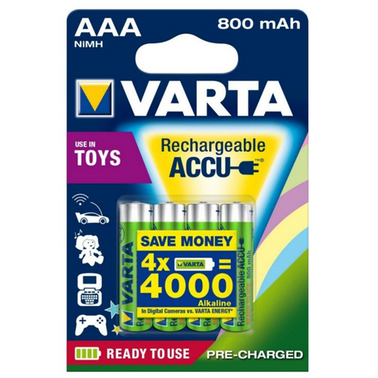 VARTA Pile Rechargeable Recycled LR3 BP4 800mAh - Pack de 4