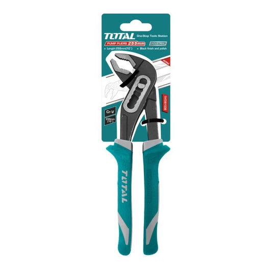 Pince à gaz TOTAL THT281006 250mm (10") – acier Cr-V finition noire et polie, serrage max 40mm, poignée TPR bicolore antidérapante