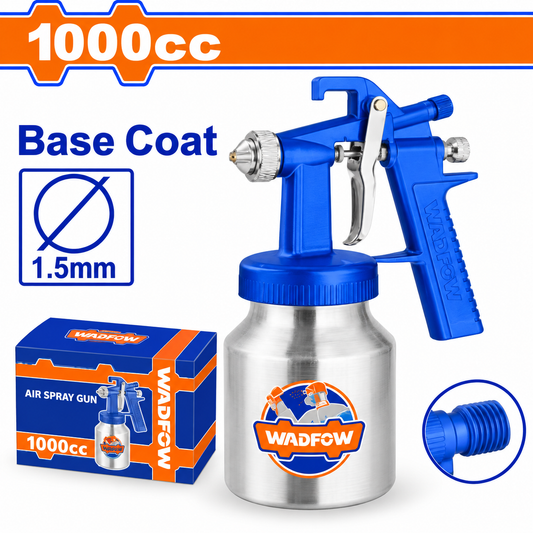 Pistolet à peinture pneumatique WADFOW WGA1561, buse standard 1,5 mm, godet 1 L, pression 3–4 bar et consommation d’air 42–71 L/min pour couches de base compatibles | SQES Tunisie
