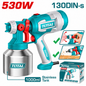 Pistolet à peinture TOTAL TT45061 530 W avec réservoir inox 1000 ml, buse 2 mm et débit peinture 410 ml/min.
