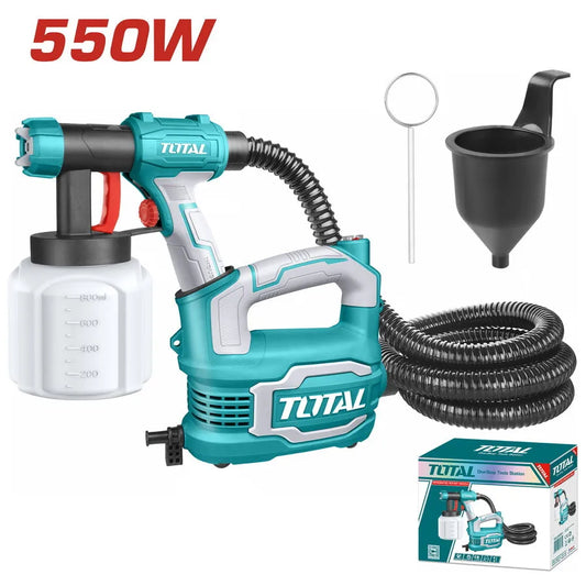 Pistolet de peinture électrique TOTAL TT5006 550W – réservoir 800ml, débit 850ml/min, buse 2,5mm, 1,5kg, intérieur et extérieur
