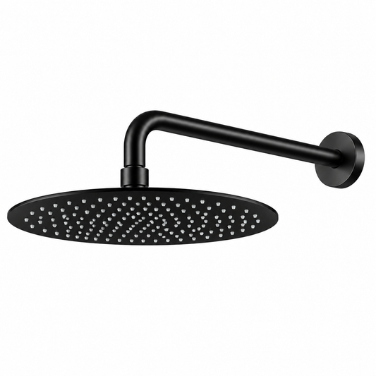 Pomme de douche ronde Ø20 cm OIOLI MICRO WESB003/08 noire avec bras mural courbé installation murale salle de bain | SQES Tunisie
