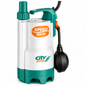 Pompe submersible CITY PUMPS 0,75 CV, débit maxi 180 L/min, hauteur 8,5 m et immersion maximale 3 m.