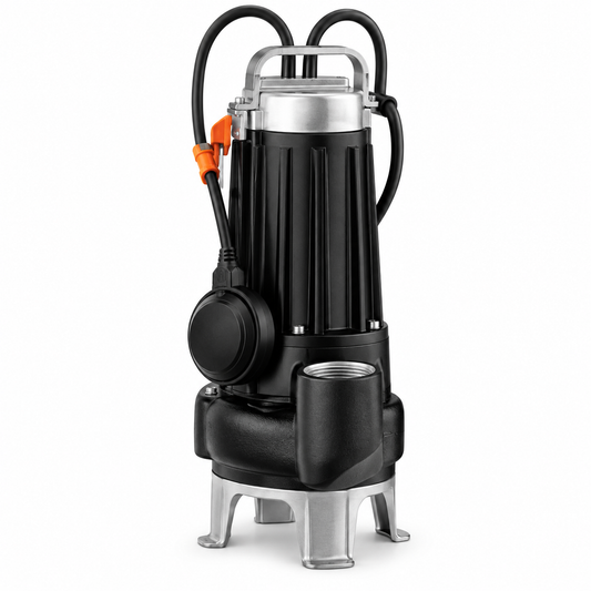Pompe submersible CITY PUMPS 1,5 CV, débit maxi 750 L/min, hauteur 15 m et immersion maximale 10 m.