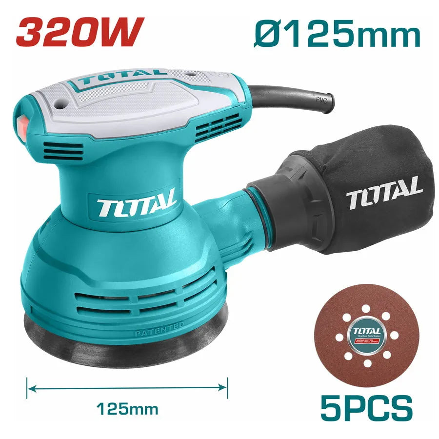 Ponceuse Excentrique TOTAL TF2031256 320W Ø125mm 12000tr/min 5 Feuilles ...