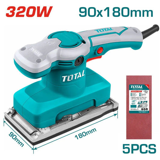 Ponceuse orbitale TOTAL TF1301826 320W 14 000 tr/min base aluminium 180×90mm – SQES Tunisie
