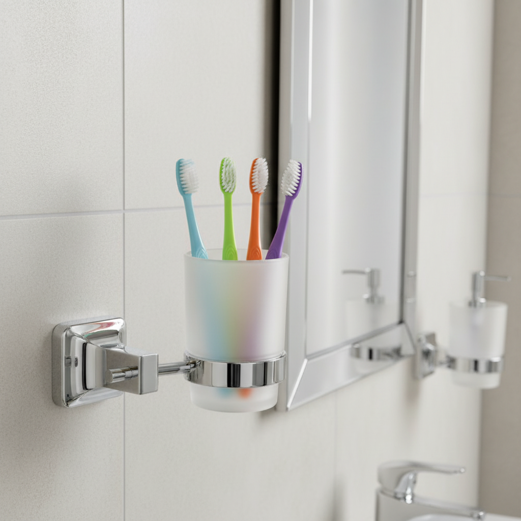 Porte brosses à dents UNO chrome avec brosses organisées