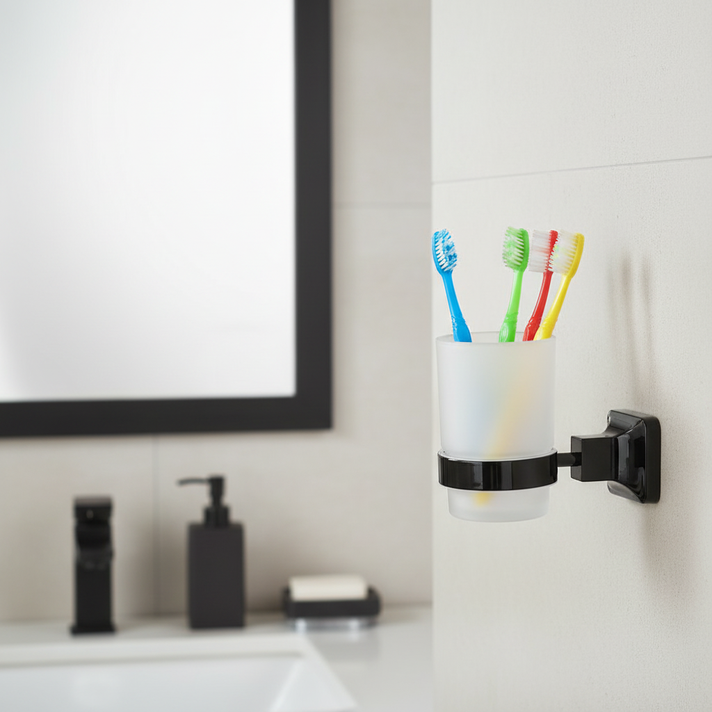 Porte brosses à dents UNO noir avec brosses organisées