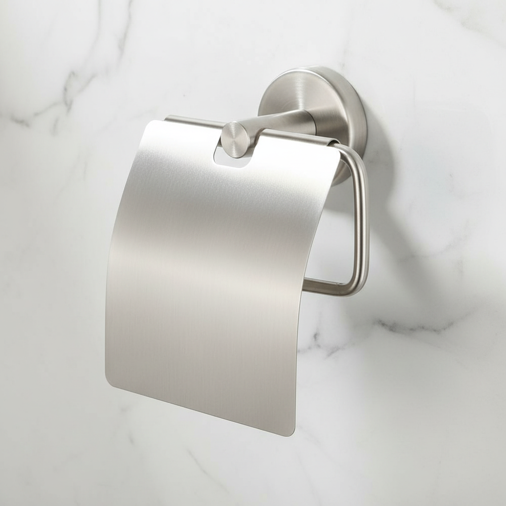 Porte papier toilette inox brossé avec couvercle de protection