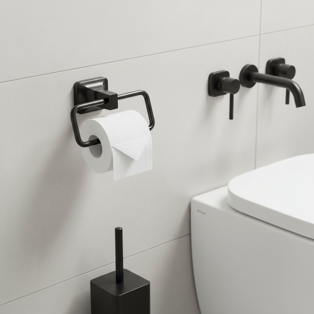 Porte papier UNO noir dans salle de bain moderne