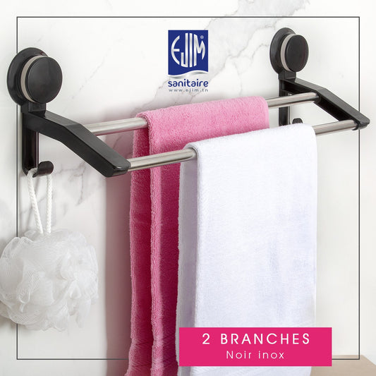 Porte-serviette 2 branches mural inox EJIM anti-rouille – double branche pour suspendre plusieurs serviettes, fixation murale visserie incluse
